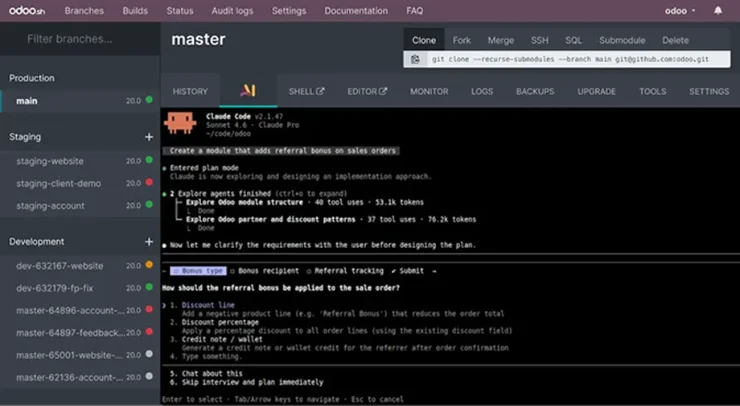 Drop Odoo.sh screenshot